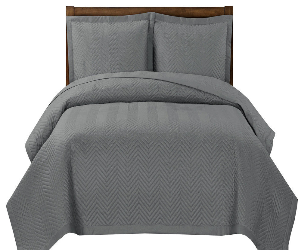 Chervon Reversible Lightweight Microfiber Coverlet Set, Gray, King/Cal King