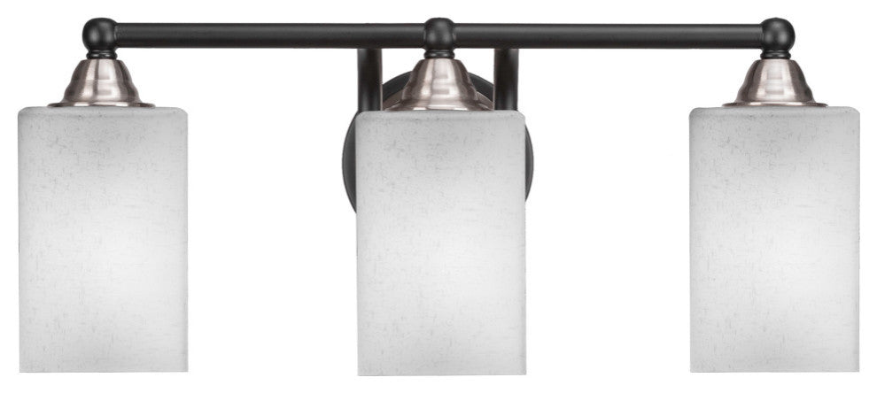 Paramount 3-Light Bath Bar, Matte Black & Brushed Nickel, 4" White Muslin Glass