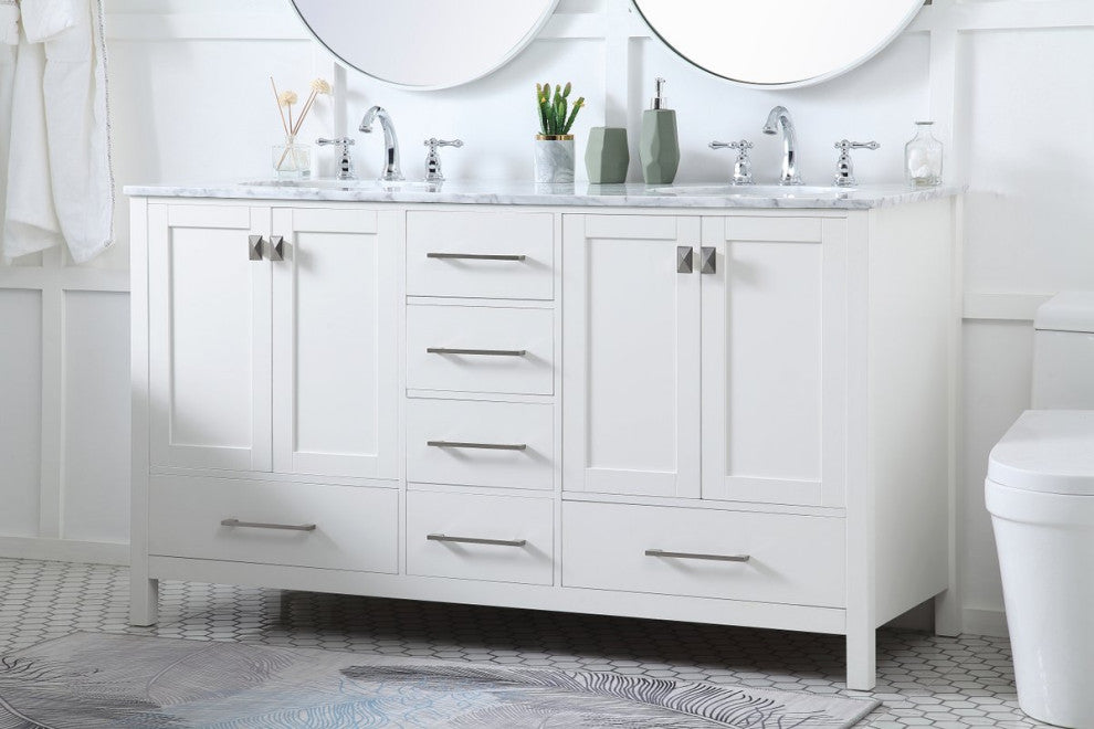 Elegant VF18960DWH 60"Double Bathroom Vanity, White