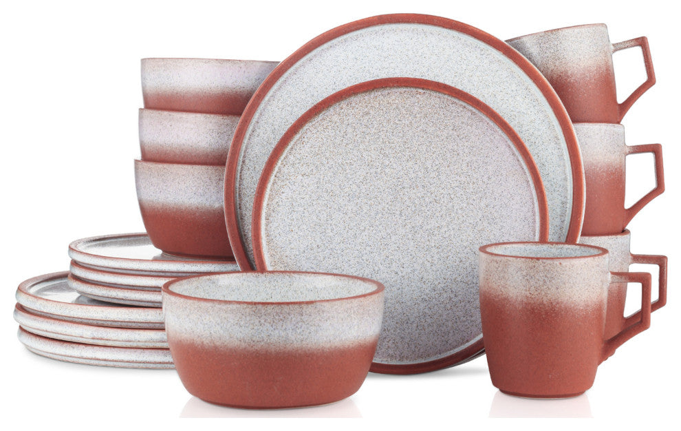 Stone Lain Vince Stoneware 16 Piece Dinnerware Set, Red