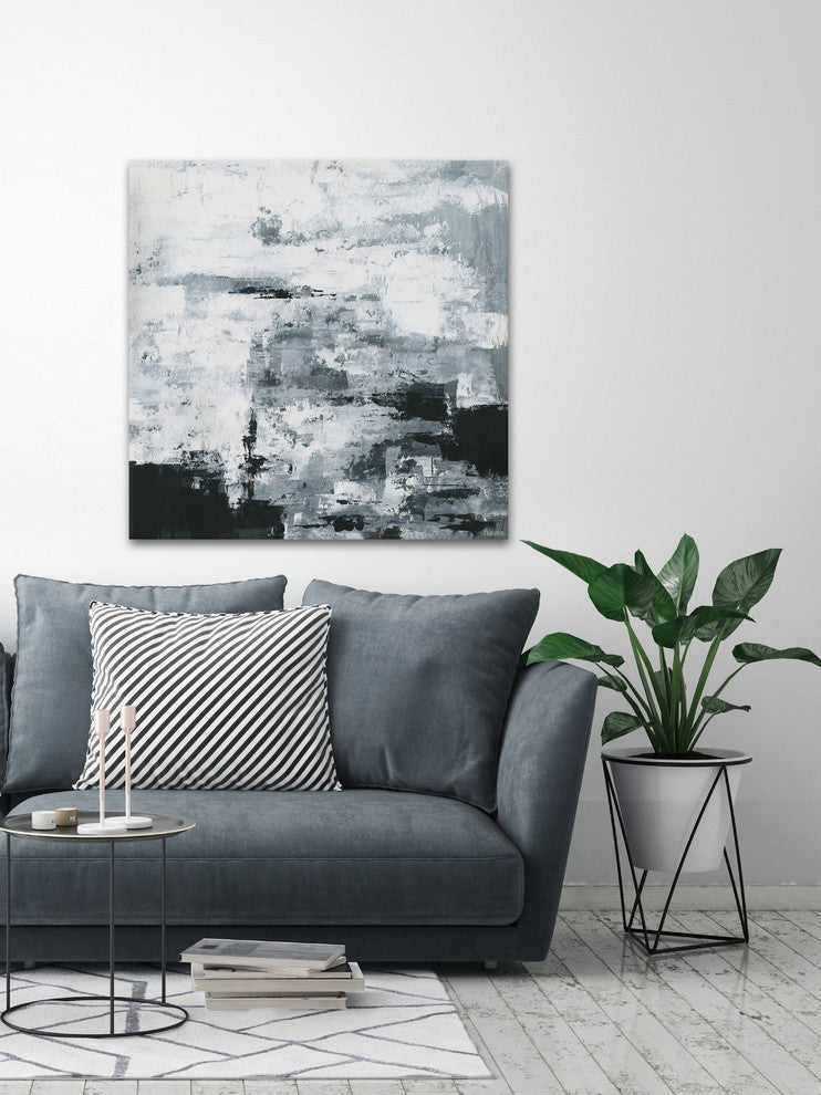 "Black and White Smudges" Painting Print on Wrapped Canvas, 24"x24"