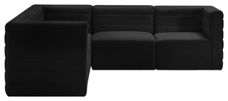 Quincy Velvet Upholstered 5-Piece L-Shaped Modular Sectional, Black