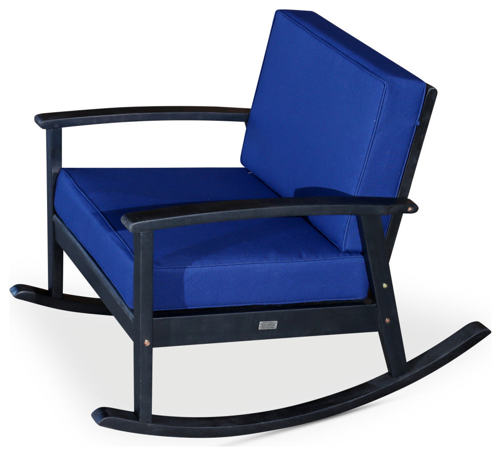 DTY Outdoor Living Longs Peak Eucalyptus Rocker w/ Cushions, Espresso, Navy