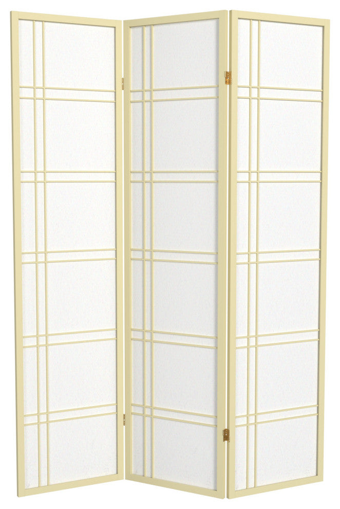 6' Tall Double Cross Shoji Screen, Special Edition, Ivory, 3 Panels