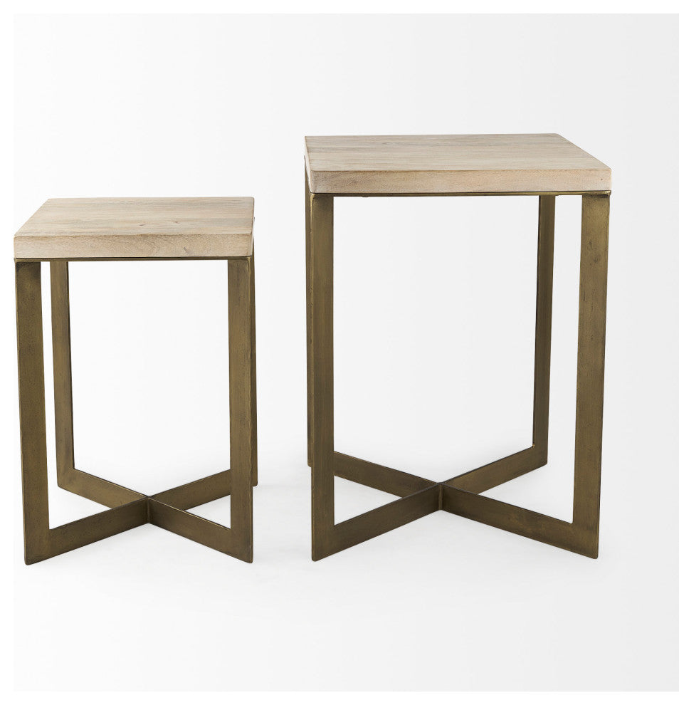 Faye 2-Piece Barely Gray Finished Wood/Gold Metal Base Table Set