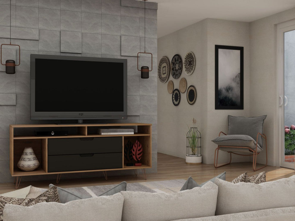 Rockefeller 63" TV Stand, Nature and Textured Gray