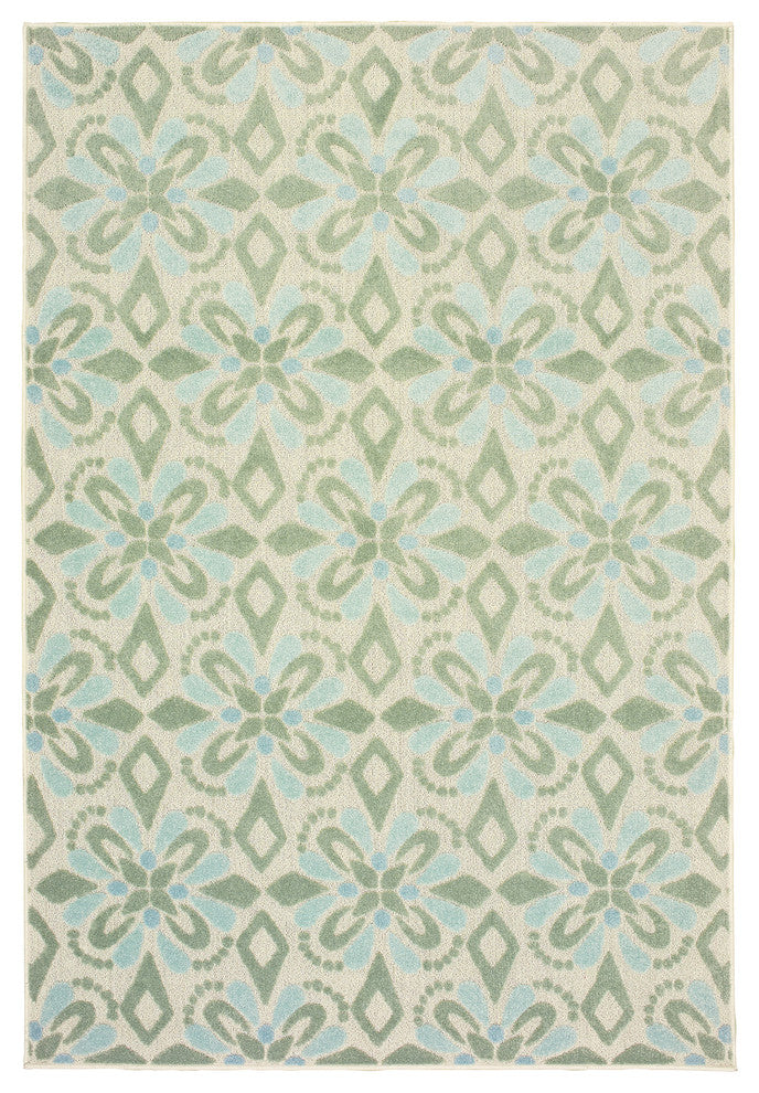 Ibiza Floral Ivory/ Green Indoor/Outdoor Area Rug, 9'10"x12'10"