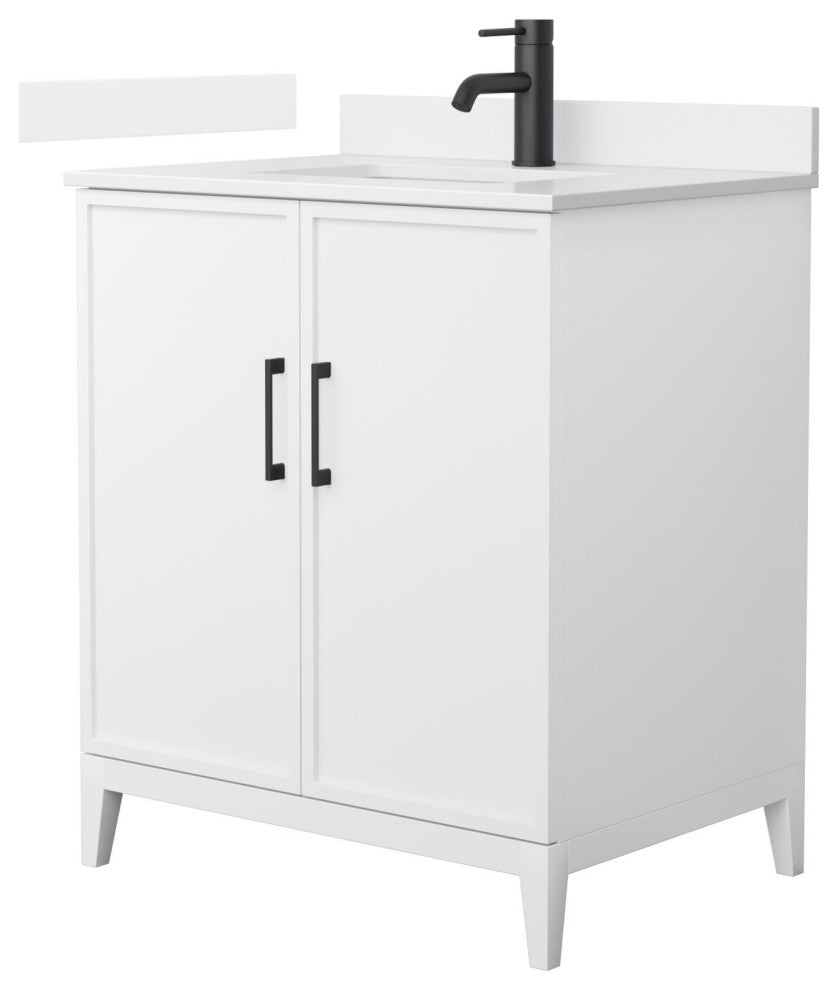 Elan 30" Single Vanity, White, White Cultured Marble Top, Black Trim