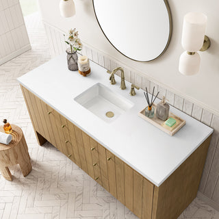 Hudson 60" Single Vanity, Light Natural Oak,  White Zeus Quartz Top