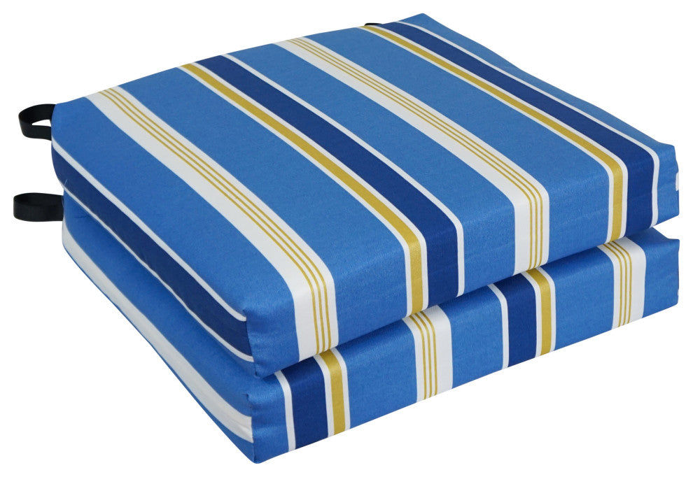 20"X19" Patterned Outdoor Chair Cushions, Set of 2, Heatwave Cobalt