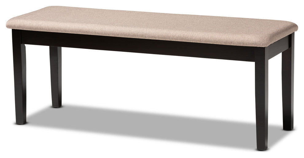Bennington Transitional Sand Upholstered and Dark Brown Wood Dining Bench