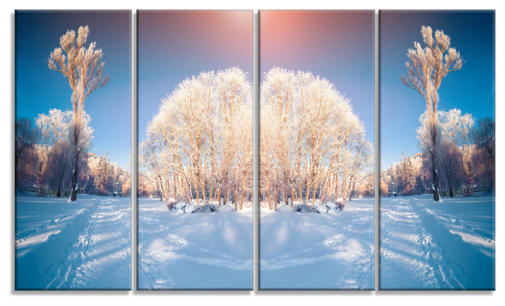 "Horizontally Flipped Winter Trees" Seashore Wall Art, 4 Panels, 48"x28"