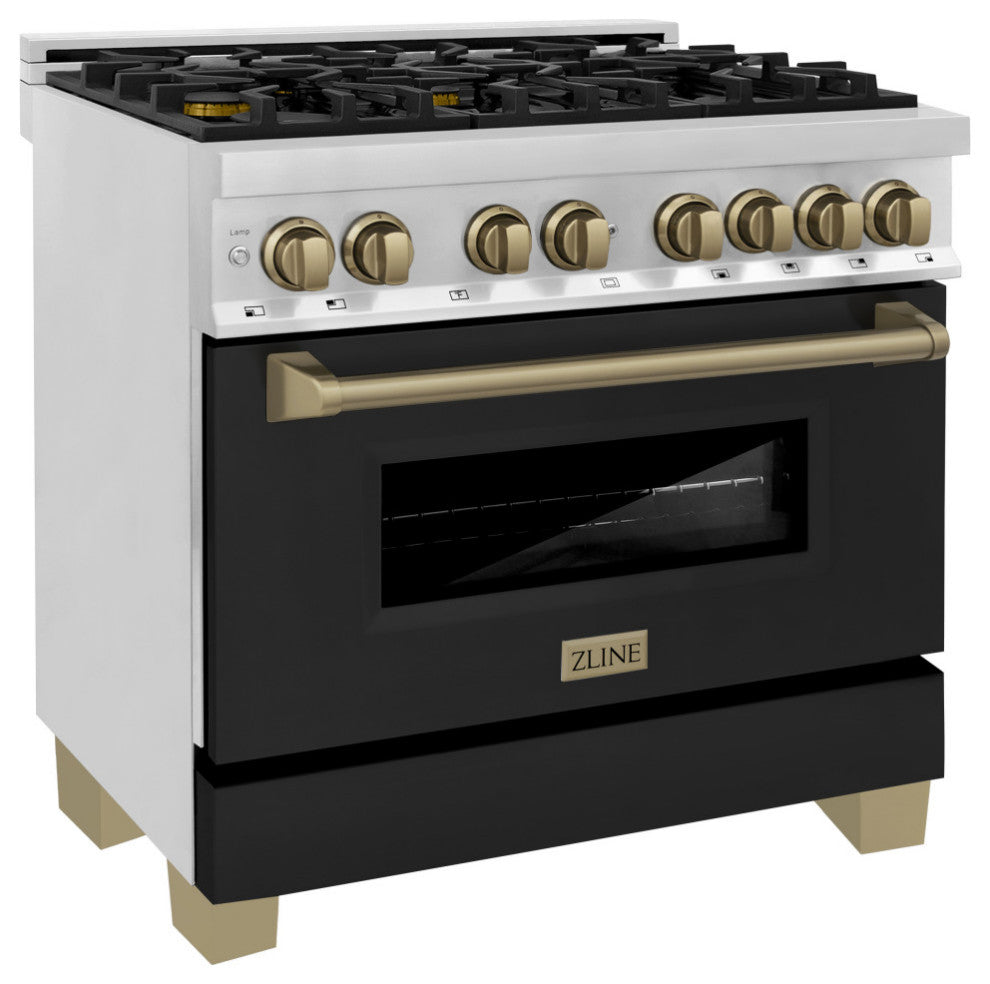 36" Dual Fuel Range, Stainless With Black Matte and Champagne RAZ-BLM-36-CB