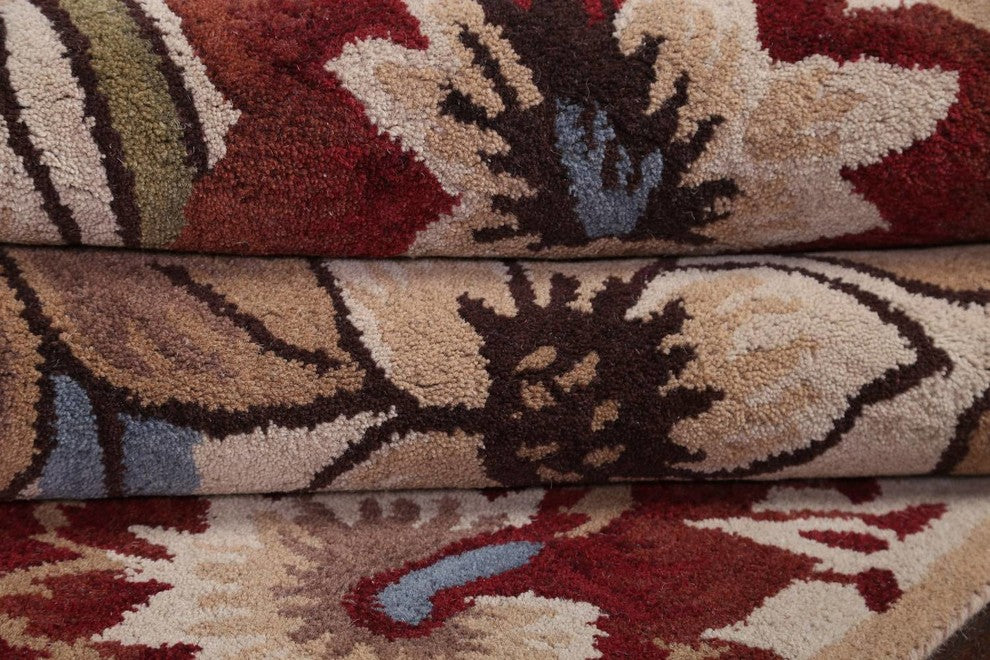 Transitional Hand Tufted Floral Oriental Oushak Area Rug, Multi, 4x6''