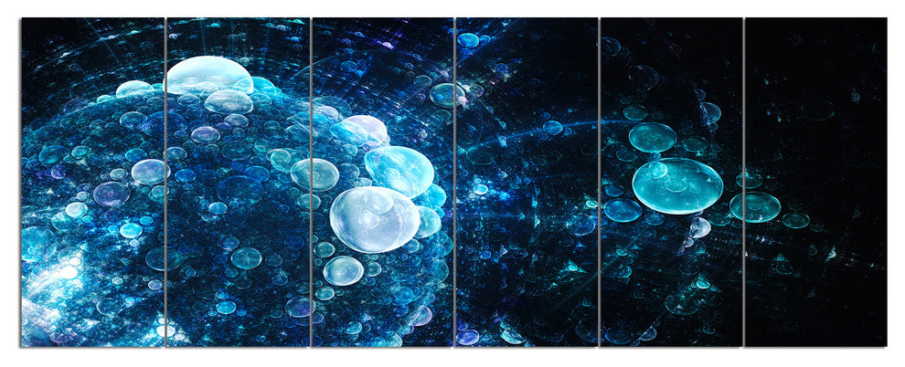 Blue Spherical Water Drops, Floral Canvas Art Print, 70"x28", 6 Panels