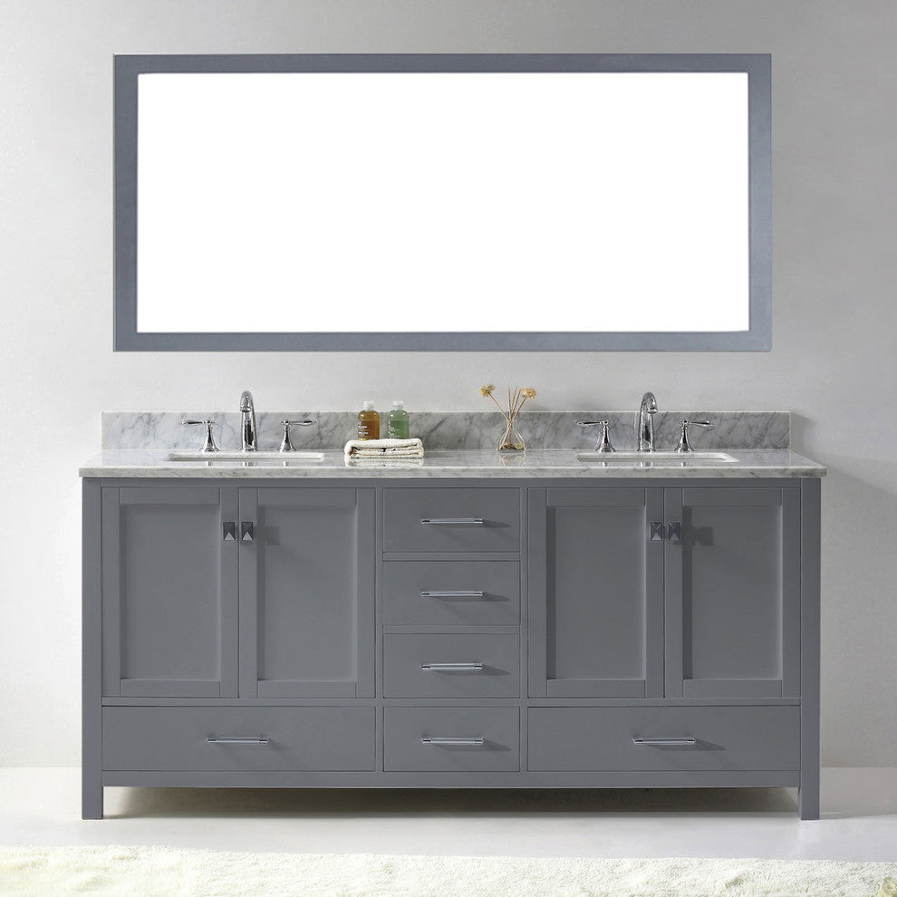 Caroline Avenue 72" Double Bathroom Vanity Set Gray, Marble Top