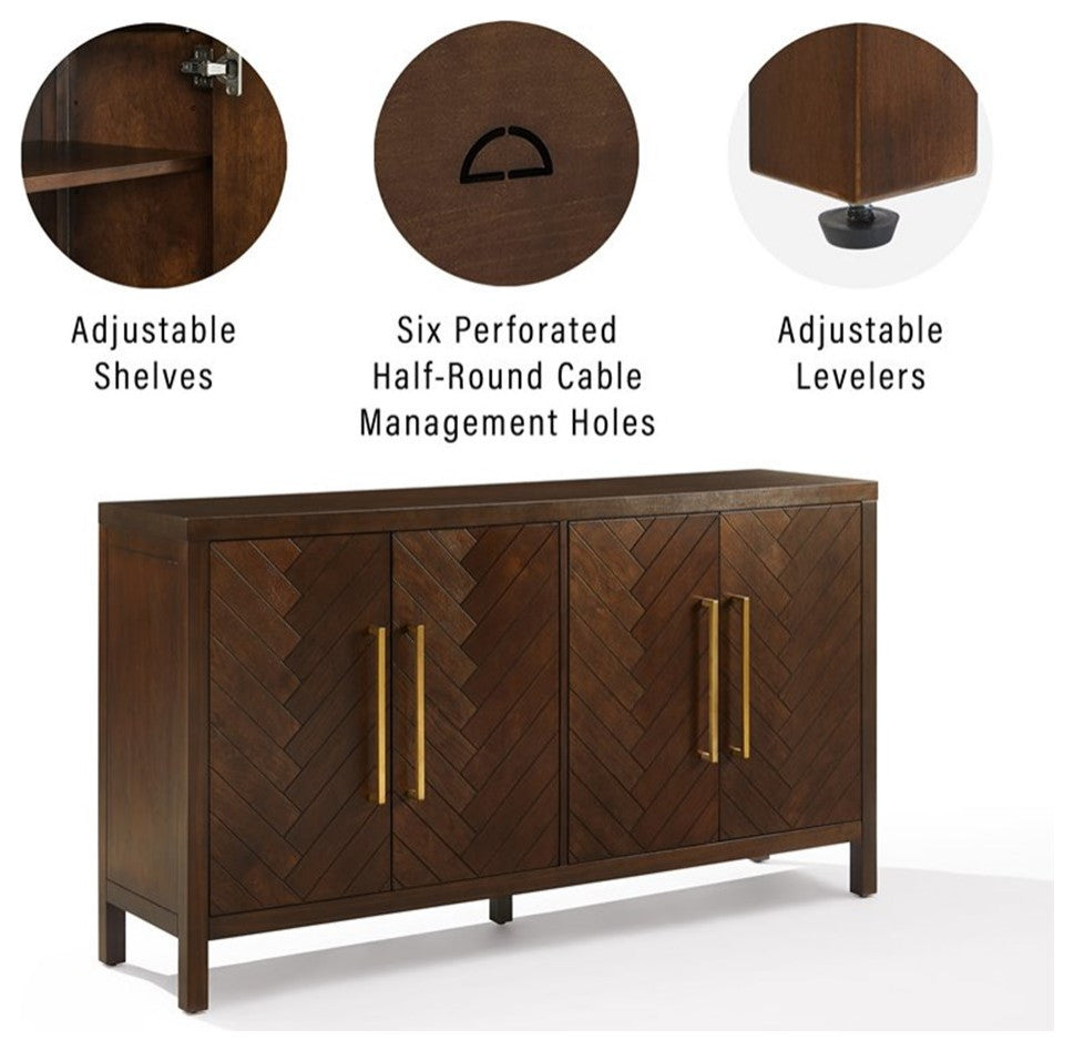 Crosley Furniture Darcy 4-Door Modern Wood Sideboard in Dark Brown