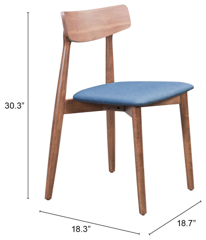 Newman Dining Chair, Set of 2 Walnut & Blue