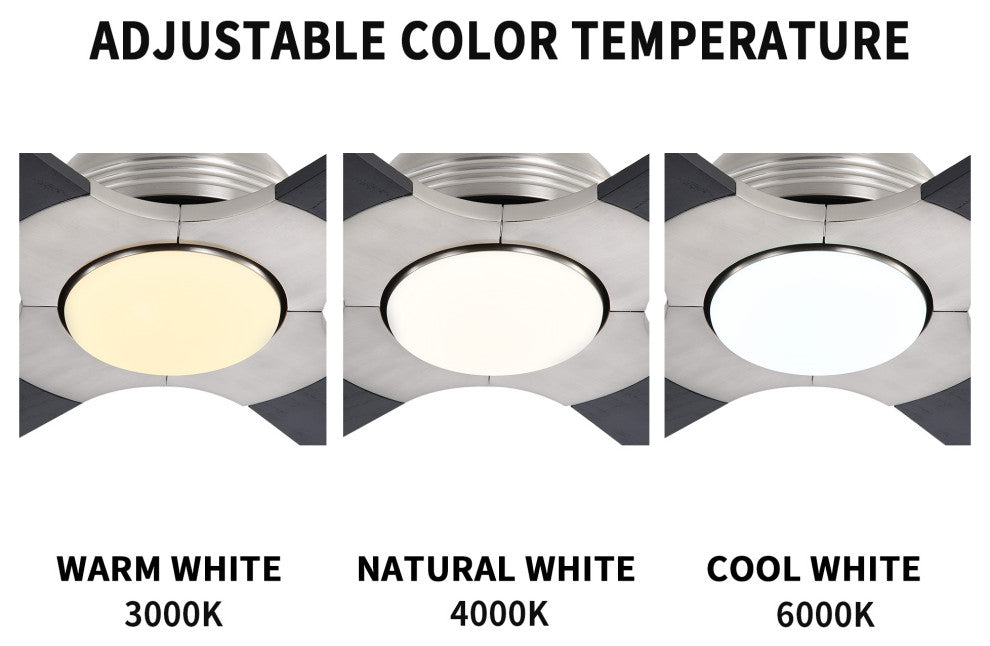 56" 4-Blade Solid Wood Ceiling Fan with LED Light and Remote Control, Brushed Nickel/Black