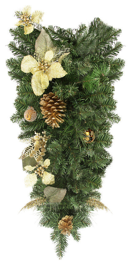 Pre-Decorated Gold Poinsettia Copper Ball and Twig Artificial Teardrop Swag, 30"