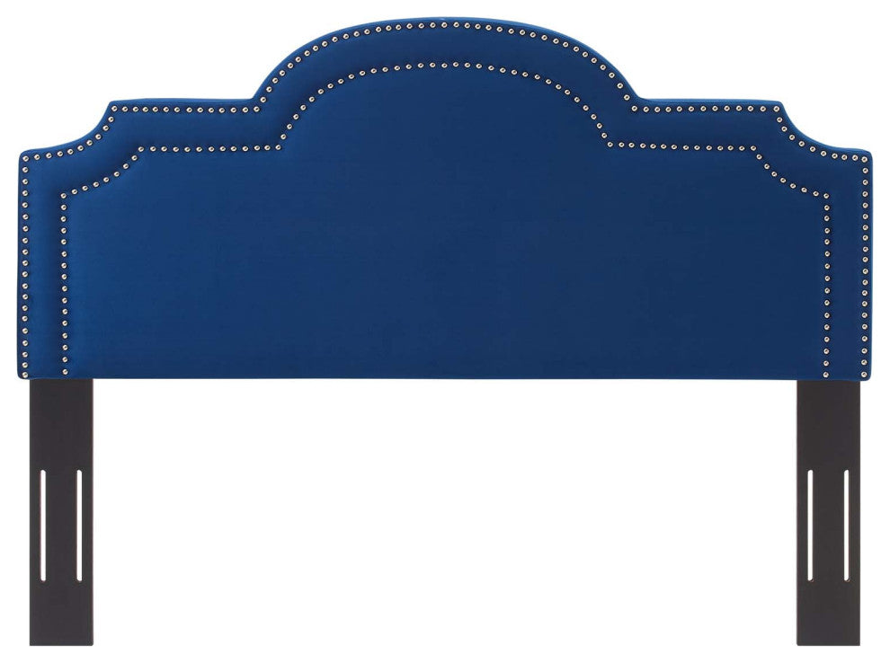 Headboard, Nailhead, Twin Size, Blue Navy, Velvet, Modern, Mid Century Guest