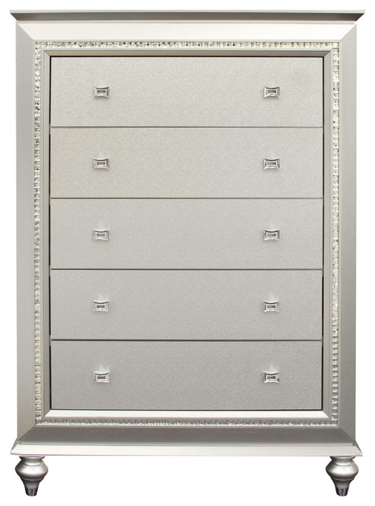 Wood Chest with 5 Drawers, Champagne