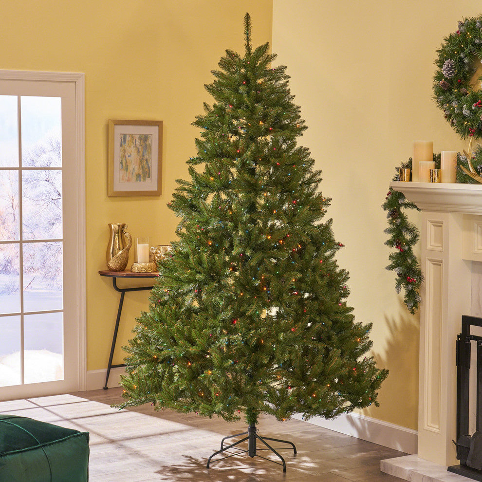 7-foot Fraser Fir Pre-Lit or Unlit String Light Hinged Artificial Christmas Tree, Pre-Lit Multi-Colored
