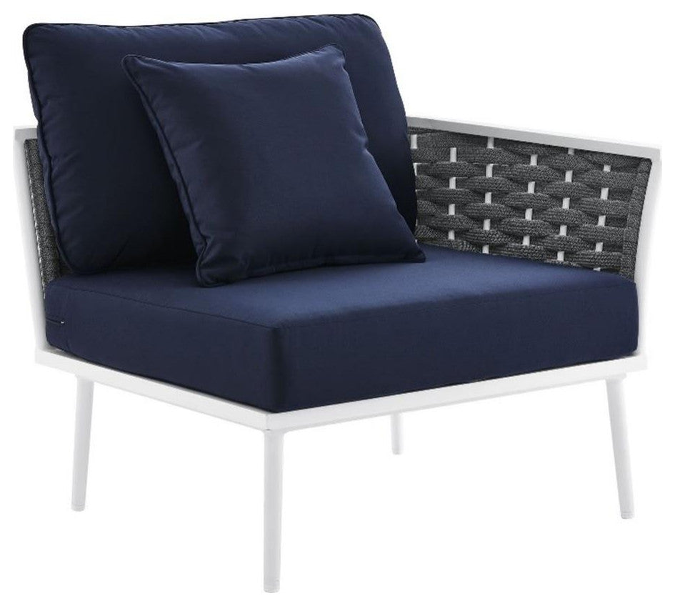 Stance Outdoor Patio Aluminum Right-Facing Armchair, White Navy