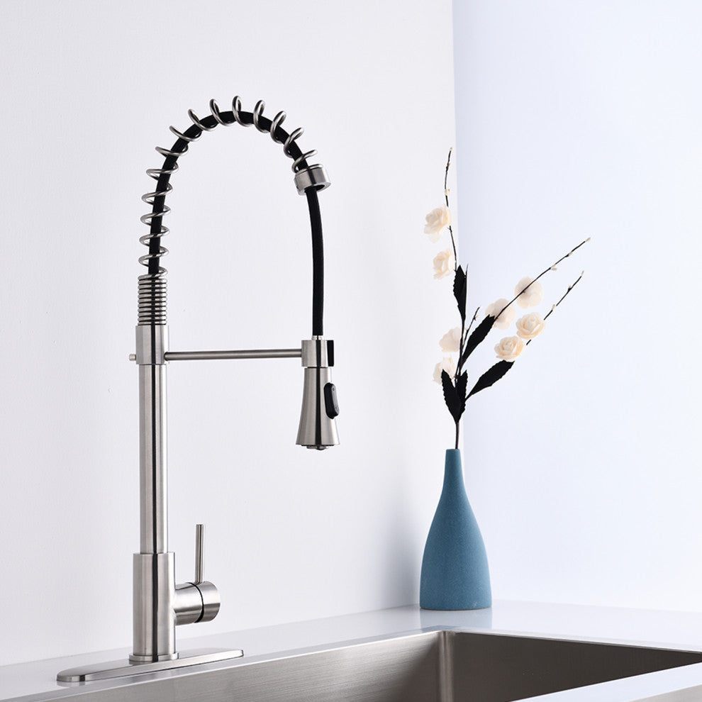Givingtree Modern Single Handle Spring High Arc Kitchen Faucet Brushed Nickel