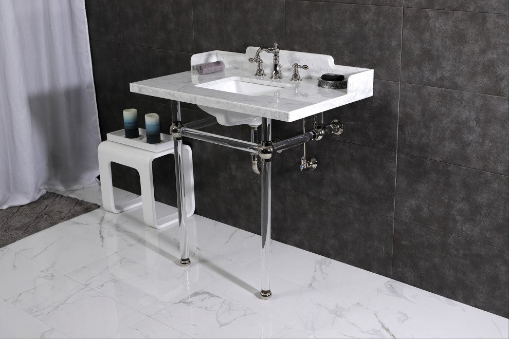 Kingston Brass LMS36MASQ6 36" Carrara Marble Console Sink, Acrylic Legs