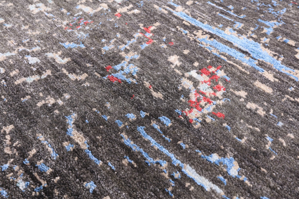 9' 1" X 12' 1" Wool and Silk Abstract Hand-Knotted Rug Q8868
