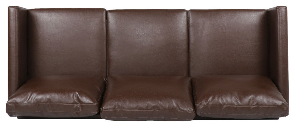 Dowd Mid Century Modern Faux Leather 3 Seater Sofa, Dark Brown