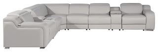 Marco-8-Piece, 4-Power Reclining Italian Leather Sectional, Light Gray