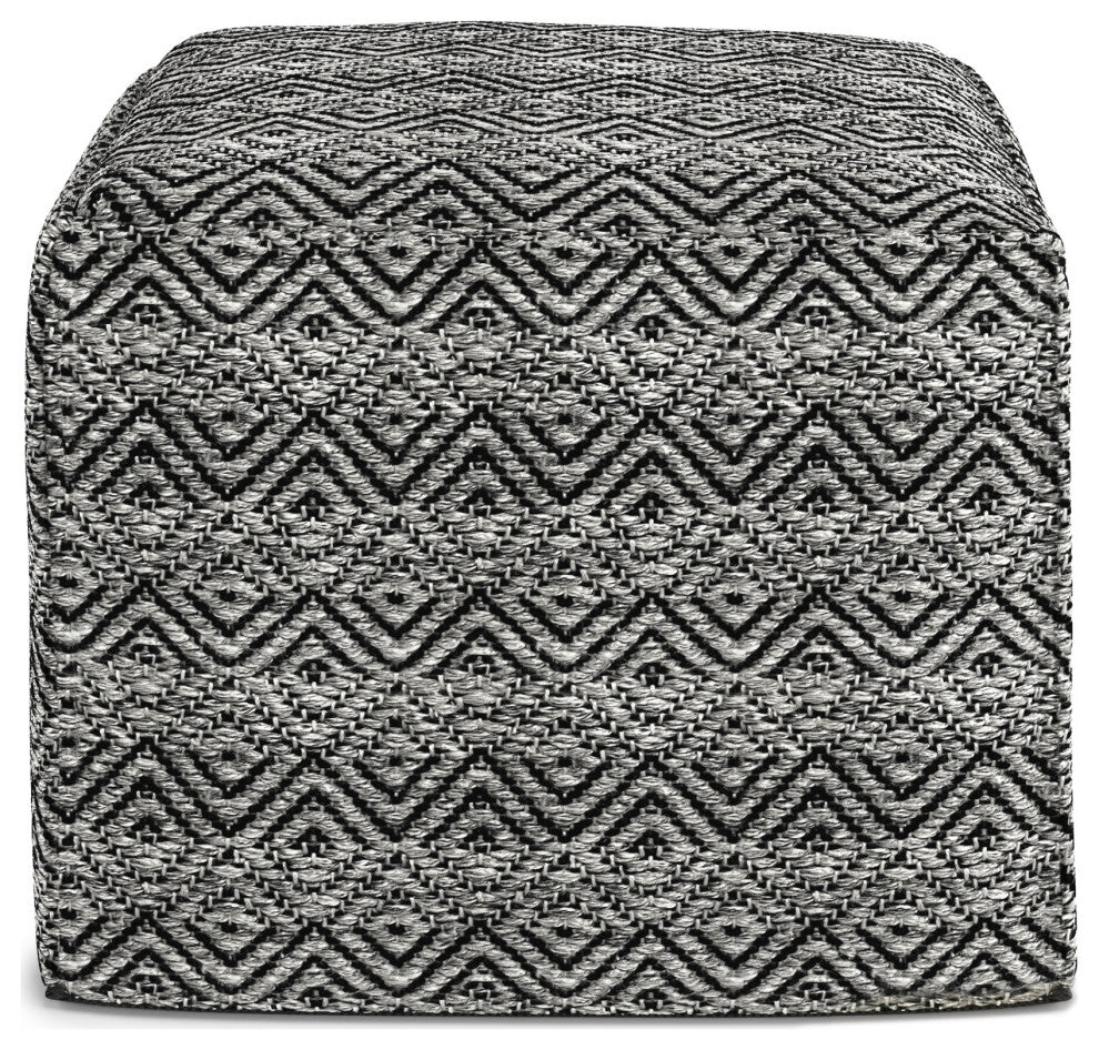 Hendrik Square Woven Pouf, Gray/Black Recycled PET Polyester