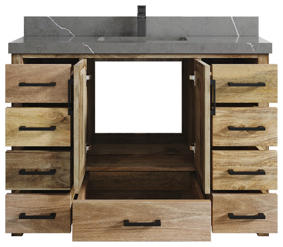 Malibu Mango 48 Single Sink Bath Vanity in Natural 2" Piatra Gray