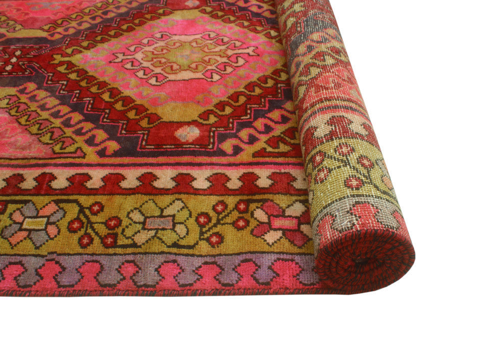 Fine Vintage Distressed Kohinoor Navy/Pink Runner, 3'7x9'11