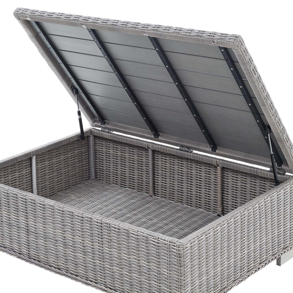 Lounge Coffee Table, Rectangular, Rattan, Wicker, Gray, Modern, Outdoor
