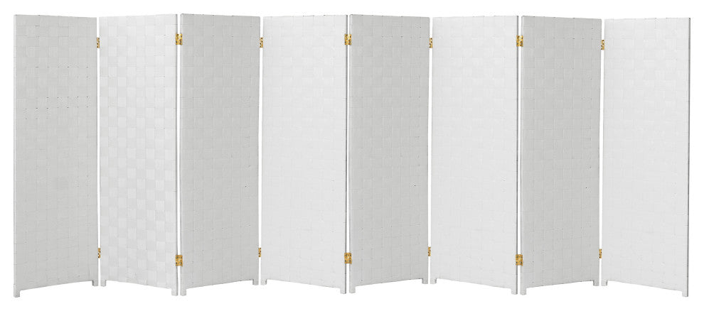 4 ft. Short Woven Fiber Outdoor All Weather Room Divider 8 Panel White