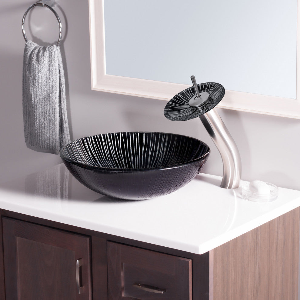 Godere Glass Vessel Sink Set, Brushed Nickel