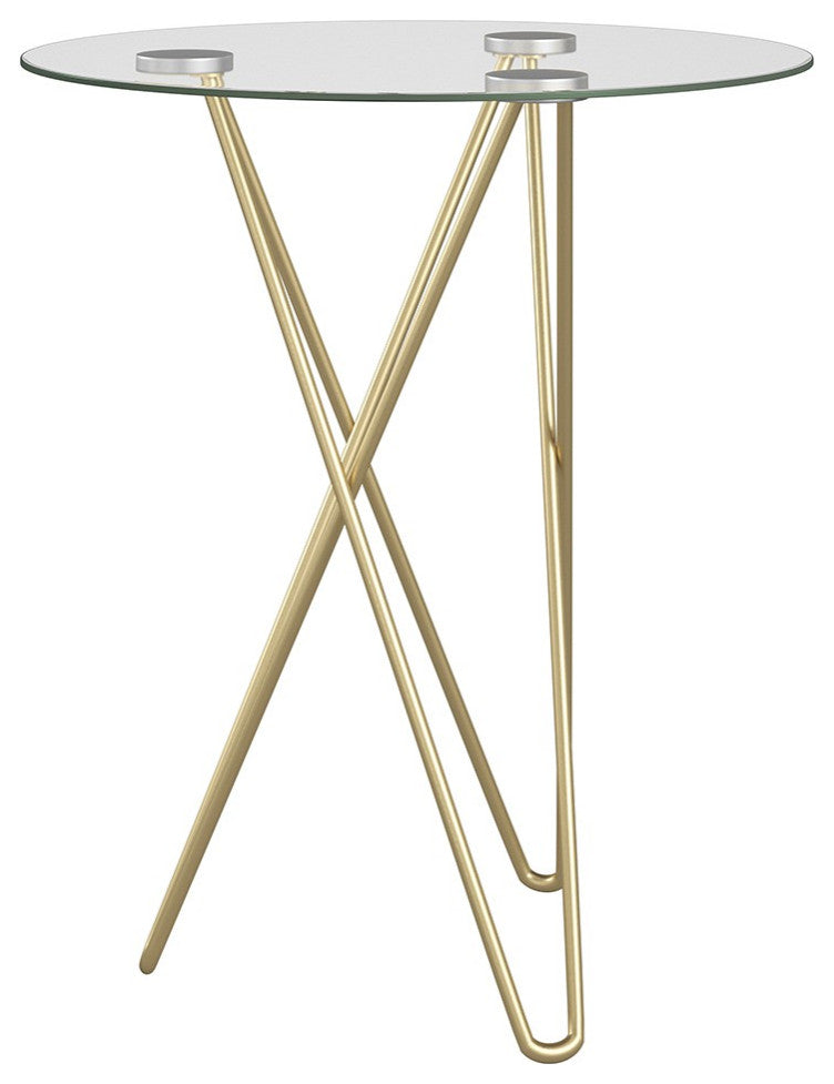 Geometric Clear Glass and Gold Round Table