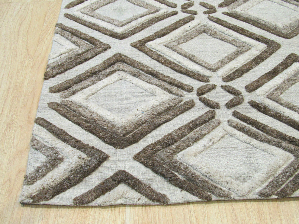 Beige Contemporary Geometric Raga Area Rug