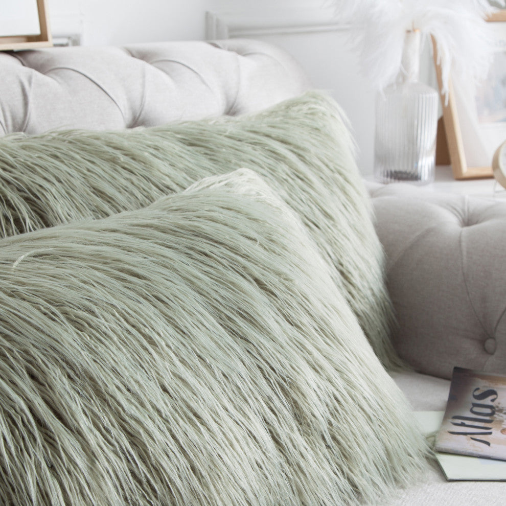 Mongolian Faux Fur Pillow Shell Set, Desert Saga, 14"x26"