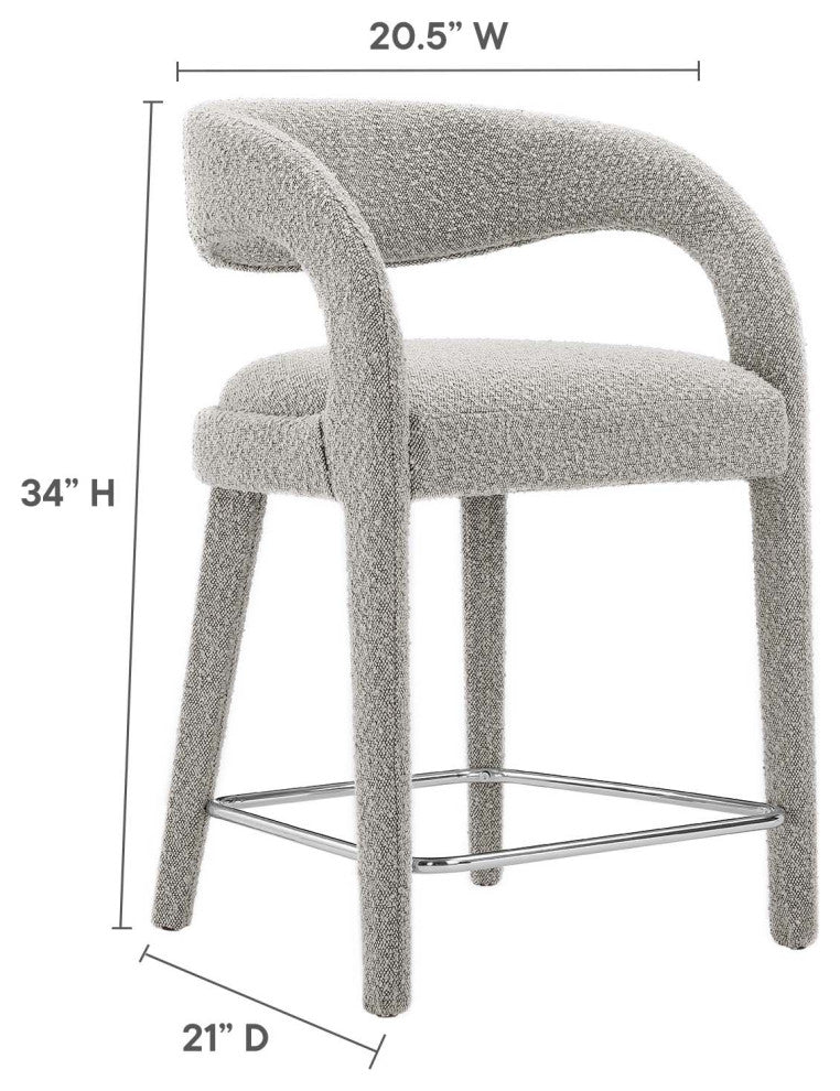 Pinnacle Boucle Upholstered Counter Stool Set of 2, Taupe Silver