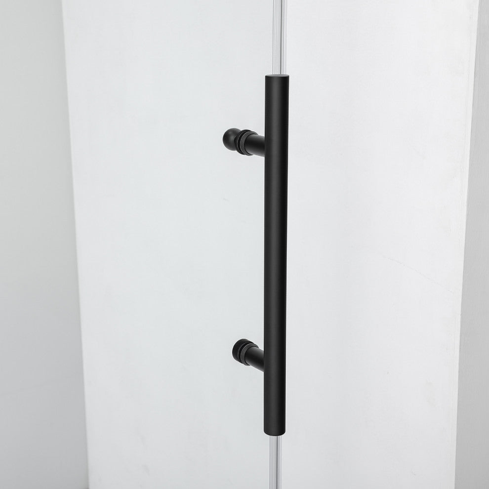 Villena Rectangle Single Sliding Frameless Shower Enclosure, Matte Black, 56"