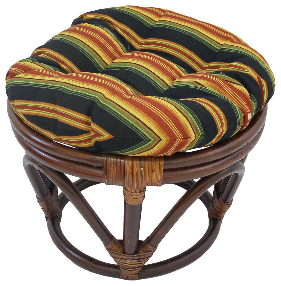 18" Round Spun Polyester Tufted Footstool Cushion, Lyndhurst Raven
