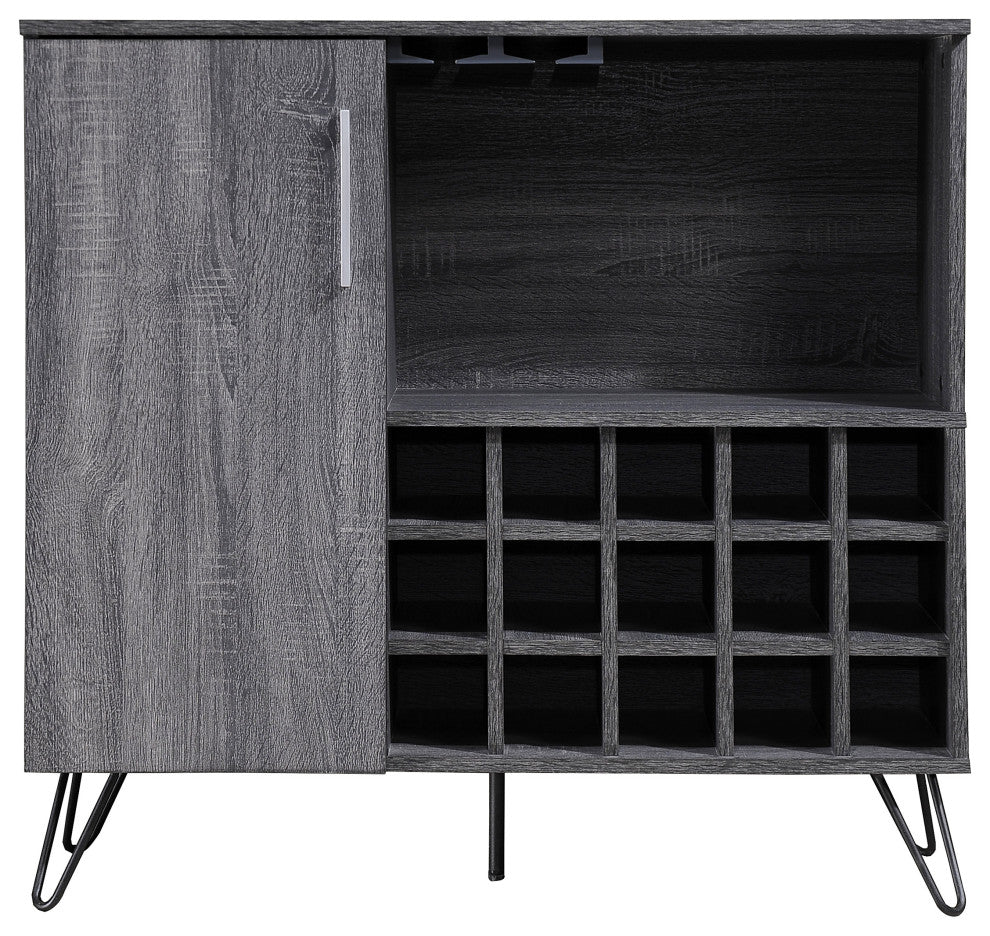 GDF Studio Lochner Mid-Century Modern 15-Bottle Wine and Bar Cabinet, Sonoma Gray Oak, Black