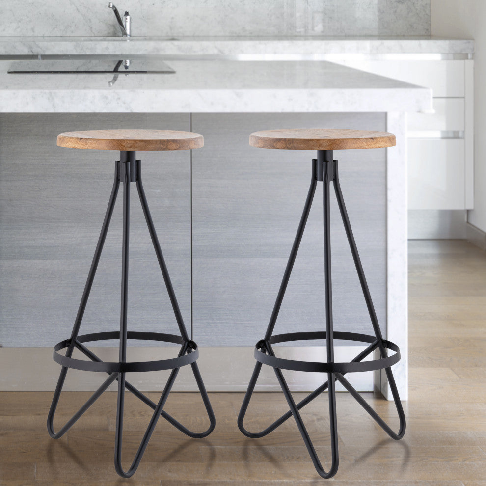 Spiroa Modern Industrial Metal Backless Circular Bar Stool, Brown