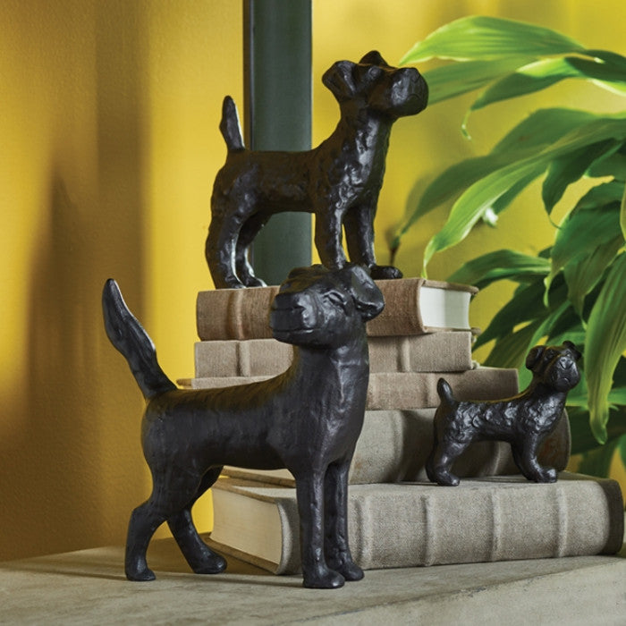 Vintage Style Set of 3 Terrier Dog Statues Black Bronze Metal Scottie Westie