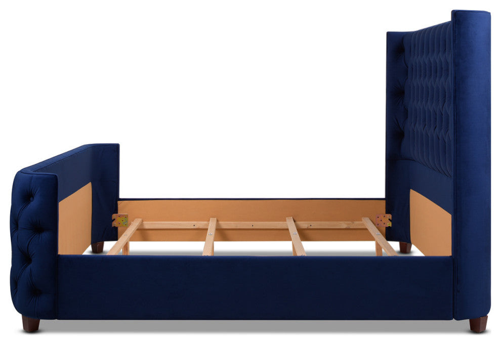 Brooklyn Tufted Sheltered Wingback Panel Bed, Navy Blue, King