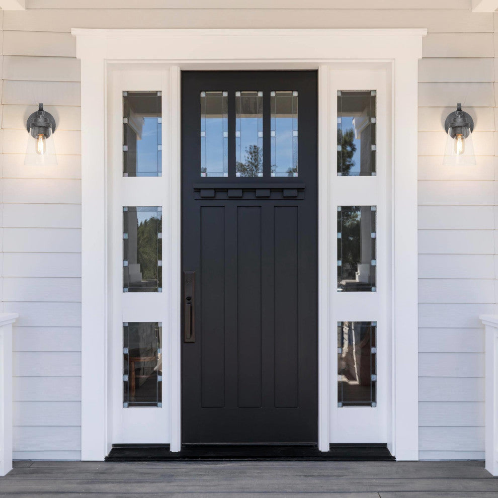 1-Light Modern Clear Glass Outdoor Wall Lamp, Set of 2, Brushed Black, 11"